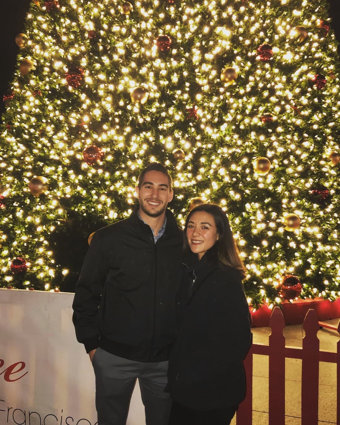 Malia and Jayson by the Christmas tree in Union Square